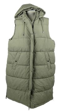 Dámská khaki šusťáková zateplená maxi vesta s kapucí F&F