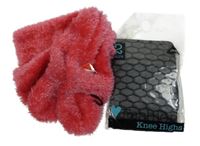 Nové - 2x Dámské šedé vzorované podkolenky + 1x růžové chlupaté ponožky vel. 37-40