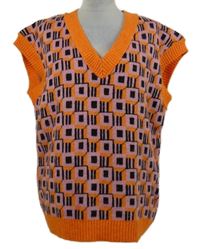 Dámská oranžovo-růžová vzorovaná svetrová vesta Primark 