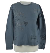 Dámský modrošedý svetr s nápisy a kamínky Monari