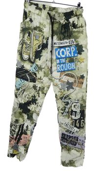 Dámské khaki-bílé teplákové kalhoty s potiskem 