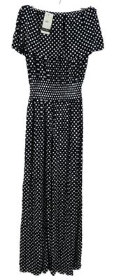 Nové - Dámský černý puntíkovaný kalhotový palazzo overal s lodičkovým výstřihem Cherry Couture 