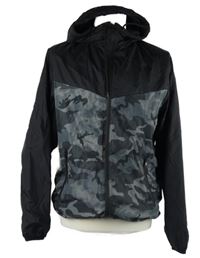 Pánská šedo-černá army šusťáková jarní bunda s kapucí H&M