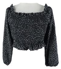 Dámká černá puntíkovaná žabičková crop halenka Shein 