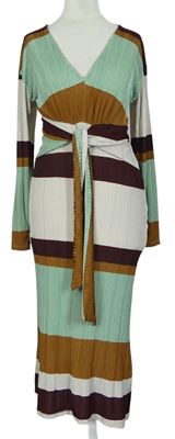 Dámské barevně pruhované žebrované midi šaty s páskem Asos 