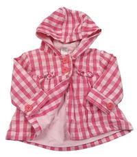 Růžový kostkovaný plátěný podšitý kabátek s kapucí zn. Next