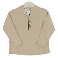 Nové- Béžové žebrované triko s knoflíčky 