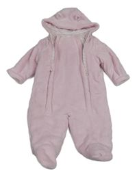 Světlerůžová chlupatá zateplená kombinéza s kapucí George
