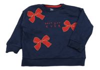 Tmavomodrá mikina s mašličkami a nápisem F&F