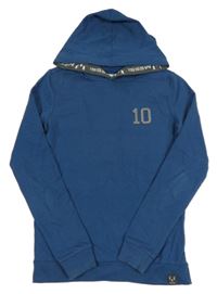 Tmavomodrá lehká mikina s číslem a kapucí 