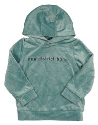 Světlemodrá sametová mikina s nápisem a kapucí Kiabi