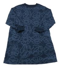 Tmavomodré květinové fleecové šaty 