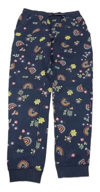 Tmavomodré květinové tepláky kids