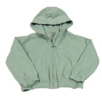 Světlezelená fleecová crop propínací mikina s kapucí 