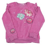 Růžová chlupatá mikina s květy a smajlíky Kids