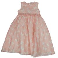 Růžovo-bílé tylové šaty s motýlky a květinami Topolino