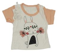 Nové - růžovo-bílé tričko s králíčkem 