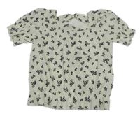 Bílé crop tričko s květinami Zara