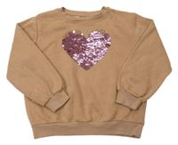 Hnědá mikina se srdcem z flitrů H&M