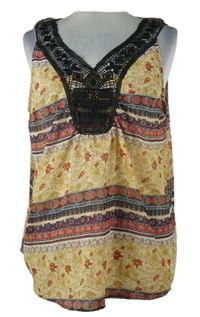 Dámský béžovo-červeno-černý šifonový halenkový top s madeirou Laura Torelli