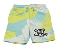 Zeleno-tyrkysovo-bílé bavlněné kraťasy s nápisem Kiki&Koko