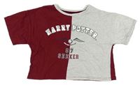 Vínovo-šedé crop tričko s nápisem - Harry Potter