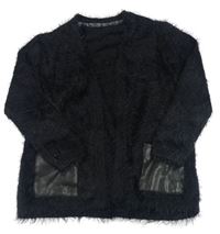 Černý svetrovo/chlupatý cardigan s koženkovými kapsami H&M