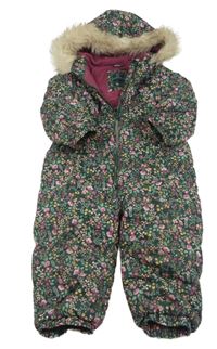 Zelená květovaná šusťáková zimní kombinéza s kapucí s kožešinou Tu