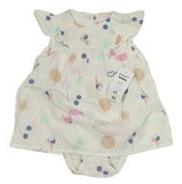 Nové - Bílé plátěné šaty s obrázky a všitým body 