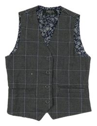 Tmavošedá kostkovaná společenská vesta Paisley