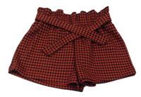 Červeno-černé vzorované paper bag kraťasy s páskem Primark