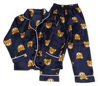 Tmavomodré saténové pyžamo s medvídky 