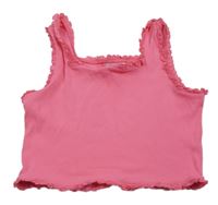 Růžový žebrovaný crop top s volánkovým lemem Matalan
