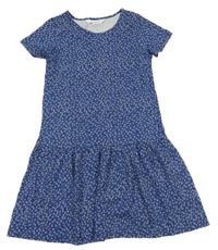 Tmavomodro-bílé květované šaty H&M