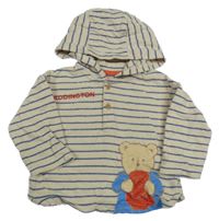 Béžovo-modrá pruhovaná lehká mikina s Paddingtonem a kapucí George