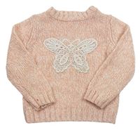 Růžový melírovaná svetr s motýlem F&F