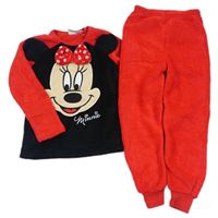 Červeno-černé chlupaté pyžamo s Minnií Disney