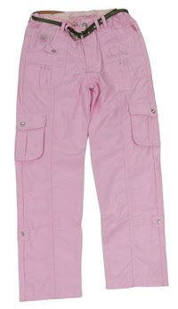 Růžové plátěné rolovací kalhoty s kapsami a páskem Gassini 