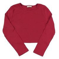 Tmavorůžové žebrované crop triko Matalan