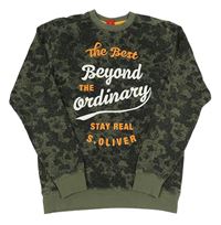Khaki-šedá vzorovaná mikina s nápisem S. Oliver