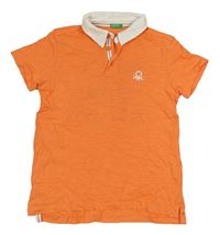 Oranžovo-bílé polo tričko s výšivkou Benetton