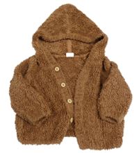 Hnědý chlupatý propínací vlněný svetr s kapucí H&M