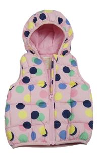 Světlerůžová šustáková prošívaná zateplená vesta s puntíky Yd. 