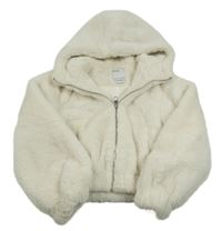 Smetanová kožešinová podšitá crop bunda s kapucí Bershka 