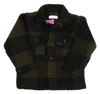 Černo-olivová kostkovaná huňatá košilová bunda Primark