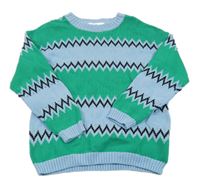 Zeleno-světlemodro-černý vzorovaný svetr H&M