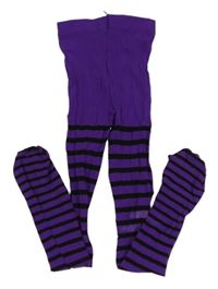 Fialovo-černé pruhované silonové punčocháče 