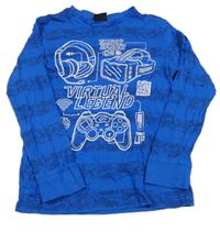 Modro-tmavomodré pruhované triko s ovladači C&A