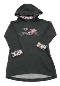 Tmavošedé teplákové šaty s kočkou a kapucí Kanz