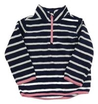 Tmavomodro-bílá pruhovaná fleecová mikina s růžovými lemy F&F